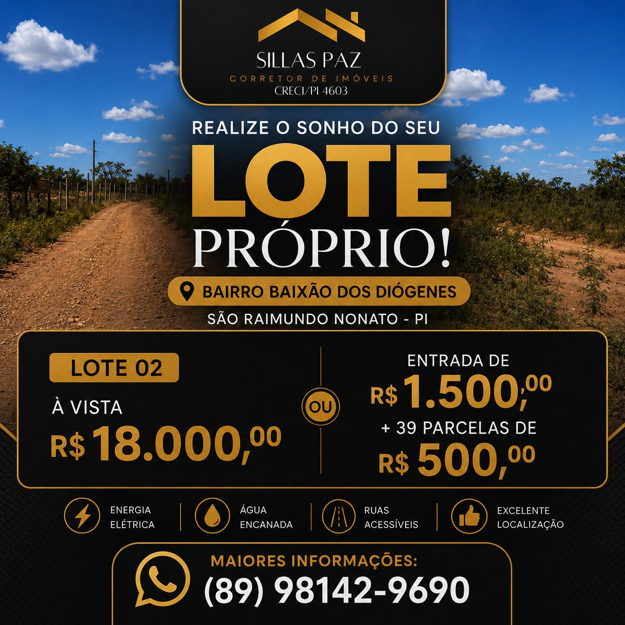 Lote 02 à venda no Baixão dos Diógenes