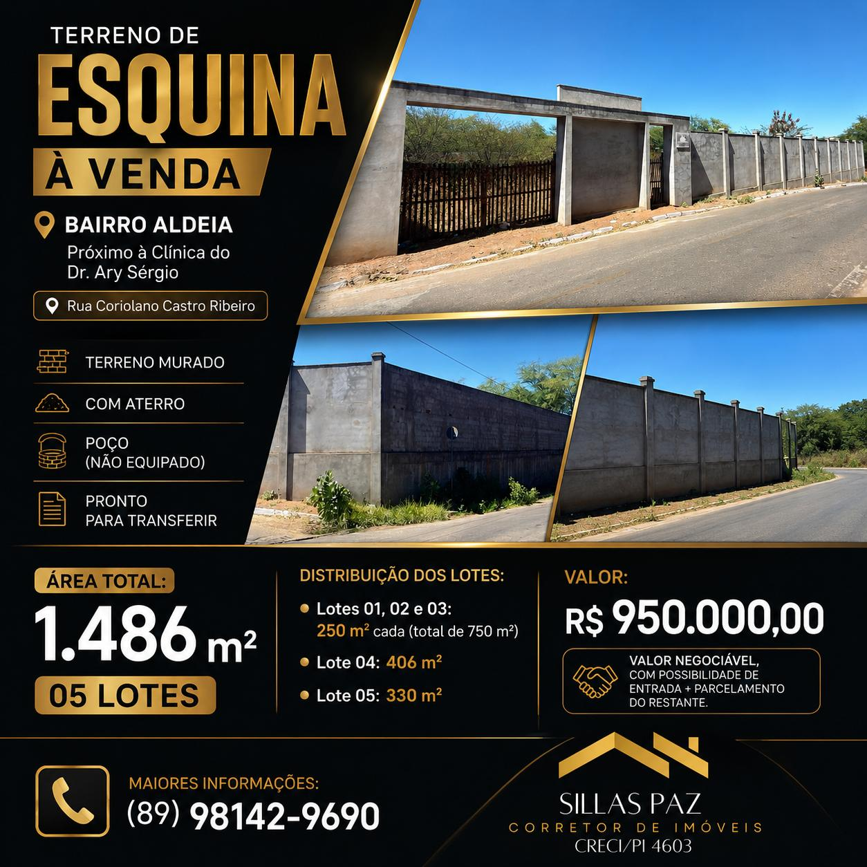 Terreno de esquina à venda no bairro Aldeia