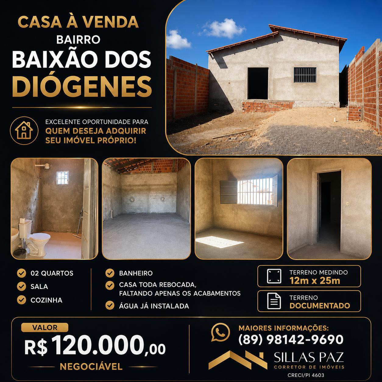 Casa à venda no bairro Baixão dos Diógenes com 2 quartos por R$ 120.000
