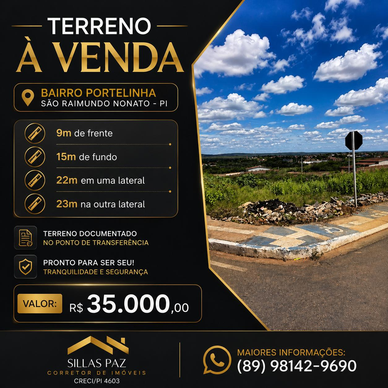 Terreno à venda no bairro Portelinha por R$ 35.000
