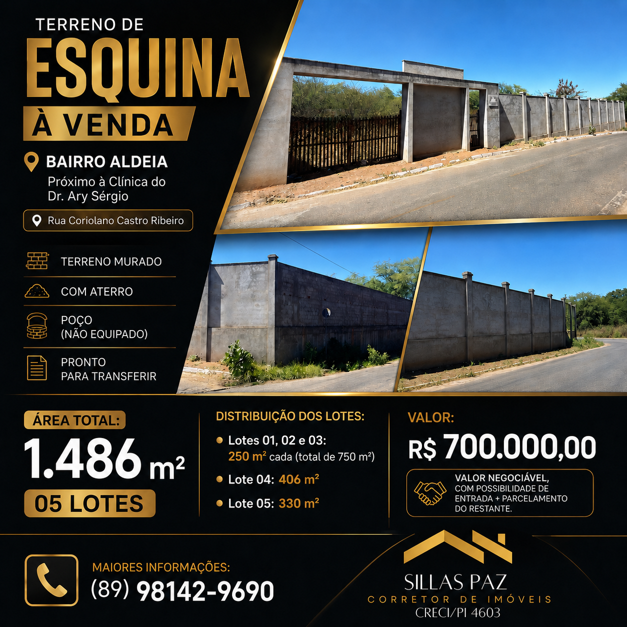 Terreno de esquina à venda no bairro Aldeia